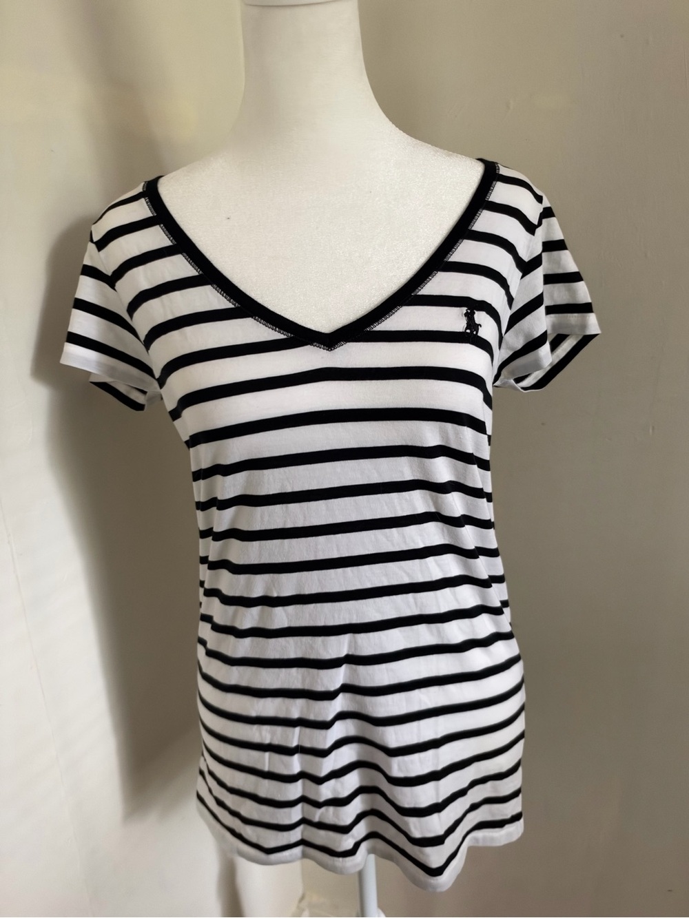 Ralph Lauren Sport V Neck Shirt Striped Size L 100% Cotton